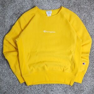 Champion Reverse Weave‎ Yellow Crewneck Sweatshirt Raw Cut Neck Adult Medium